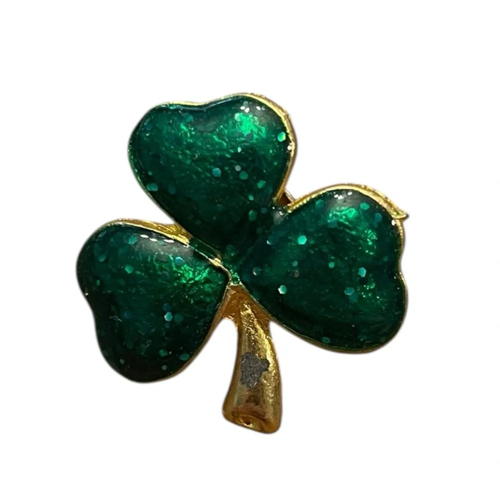 Shamrock‎ 3 Leaf Clover Green Giltter Gold Color Lapel Pin St Patrick's Day LUCK